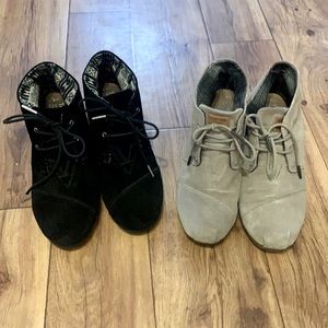 Black and Tan suede Toms desert wedges